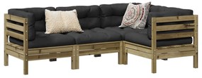 4 pcs conjunto sofás p/ jardim com almofadões pinho impregnado