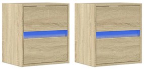 Móveis de parede para TV com luzes LED 2 pcs carvalho sonoma