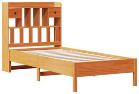 Cama com estante sem colchão 90x200cm pinho maciço castanho-mel