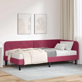 vidaXL Estrutura de Cama de Canto Vinho Vermelho 90 x 190 cm Veludo