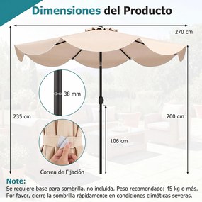 Guarda-Sol de Jardim 270 cm (BASE NÃO INCLUIDA) , Inclinação Bidirecional de 30°, Bege