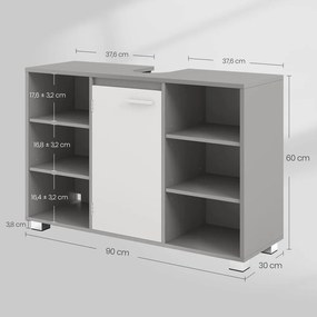 Armário de casa de banho 30 x 90 x 60 cm para lavatório (NÃO INCLUIDO), com prateleiras ajustáveis e pés cinzento-branco