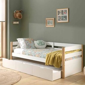 Cama infantil MARGRIT (90 x 200 cm) + Estrado + gaveta inferior Natural / Branca