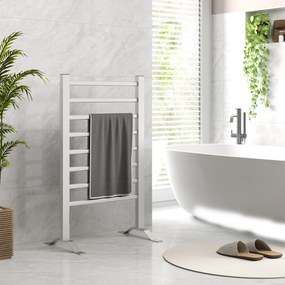Toalheiro Elétrico de Parede ou Solo 150 W com Função de Temporizador e 8 Barras para Casa de Banho 53x35x90 cm Prata