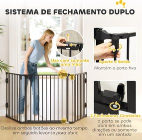 Barreira de Segurança para Cães Dobrável Barreira de Proteção para Lareira 202,5 cm com Porta para Escada Corredor Preto