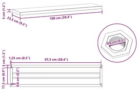 Prateleiras de parede 2pcs 100x23,5x3cm aço inoxidável prateado