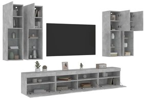vidaXL 7 pcs conj. móveis de parede p/ TV luzes LED cinzento cimento