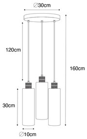 Candeeiro suspenso moderno preto com vidro fumê 3 luzes - Stavelot Moderno