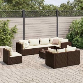 vidaXL 9 pcs conjunto lounge de jardim c/ almofadões vime PE castanho