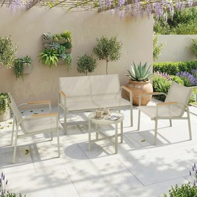 Conjunto de jardim para terraço com sofá de 2 lugares, 2 poltronas e mesa de centro em vidro temperado, 4 peças, verde