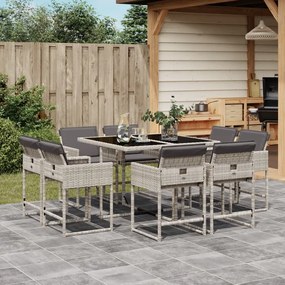 vidaXL 9 pcs conjunto de jantar p/ jardim c/ almofadões cinzento claro