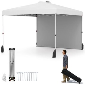 Tenda Pop up de 3 x 3 m com parede lateral para jardim, festas, feiras, eventos com 4 pesos areia, portátil com bolsa enrolável branca