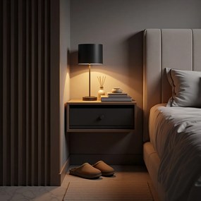 Conjunto de 2 Mesas de cabeceira suspensas 35,1 x 40,1 x 18,1 cm com luz integrada com comando pretas