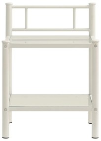 Mesa cabeceira 45x34,5x60,5cm metal branco e vidro transparente