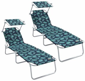Espreguiçadeiras Dobráveis 2 pcs com Padrão de Folha Tecido Oxford 600