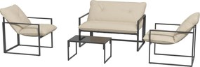 Conjunto de jardim de 4 peças para 4 pessoas, com sofá de 2 lugares, 2 poltronas e 1 mesa de centro cinzenta