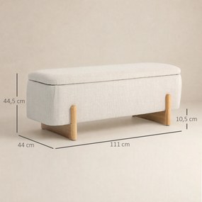 Banco-Baú de Arrumação, 111 x 44 x 44,5 cm, Arrumação Escondida, Creme