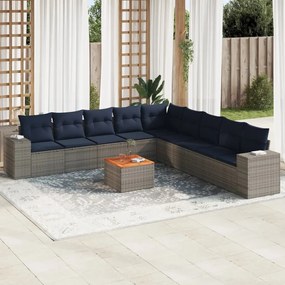 vidaXL 10 pcs conjunto sofás p/ jardim c/ almofadões vime PE cinzento