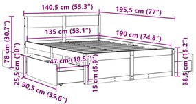 Cama sem colchão 135x190 cm madeira pinho maciça castanho-mel