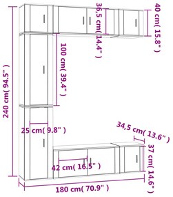 7 pcs conjunto móveis de TV madeira processada branco brilhante