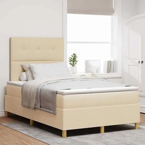 vidaXL Cama Box Spring com Colchão Creme 120x200 cm Tecido