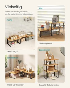 Conjunto de 3 prateleiras de cozinha para especiarias em metal Preto-bege natural