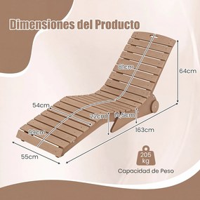 Tumbona de Piscina, 163 x 55 x 64 cm, Design Ergonómico em Forma de S, Castanho