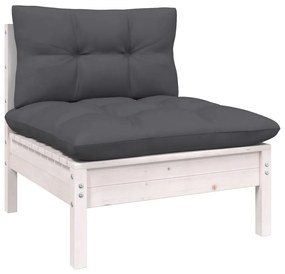 vidaXL Sofá de centro para jardim c/ almofadões pinho maciço branco
