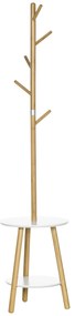 HOMCOM Cabide de Pé de Bambu 2 em 1 com 2 Prateleiras 5 Ganchos e Estrutura de Alumínio 39x5x39,5x71cm Madeira e Branco