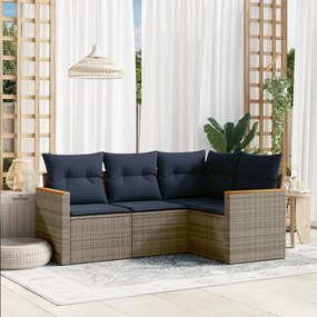 vidaXL 4 pcs conjunto sofás p/ jardim c/ almofadões vime PE cinzento