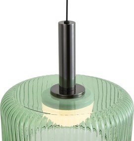 Candeeiro Suspenso de Design Gunmetal com Vidro Verde, Incl. LED Regulável em 3 Níveis, 3 Luzes Easylift - Fiera