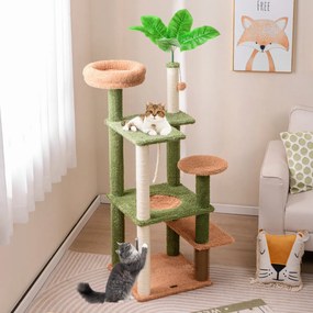 Arranhador para gatos 152 cm com postes de sisal Plataformas de salto Centro de actividades verde + castanho