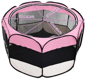 Parque dobrável p/ cão c/ saco de transporte 125x125x61cm rosa
