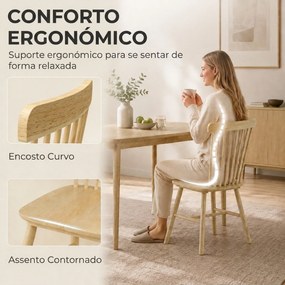 Conjunto de 2 Cadeiras de Sala de Jantar em Madeira (MESA NÃO INCLUIDA) Design Windsor Encosto Curvo Assento Largo Cor Natural