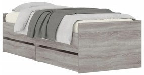 Estrutura cama solteiro pequena c/ gavetas cinzento sonoma