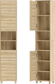 HOMCOM Coluna Casa de Banho Armário Alto de Casa de Banho com Prateleiras Ajustáveis Portas de Ripas 34x23x170 cm Madeira | Aosom Portugal