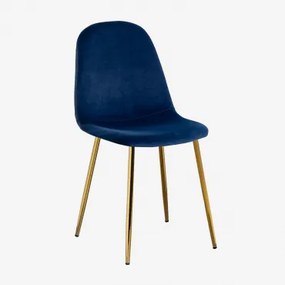 Glamm Estofada Cadeira De Jantar Dourado & Velluto Azul & Veludo - Sklum