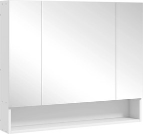 Kleankin Armário de Parede com Espelho para Casa de Banho 3 Portas 90x15x75 cm Branco | Aosom Portugal
