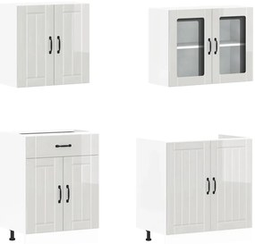 4 peças armário de cozinha conjunto Kalmar branco brilhante