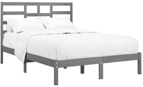 Estrutura de cama casal 135x190 cm madeira maciça cinzento