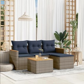 vidaXL 5 pcs conjunto sofás p/ jardim c/ almofadões vime PE cinzento