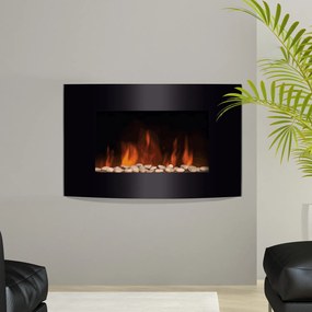 Lareira Eléctrica com Aquecimento e chama LED decorativa- Aço Inoxidável- Cor: Preto- 65 x 11,4 x 52 cm