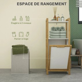 Móvel de pé em bambu, cesto de roupa suja para casa de banho, economizador de espaço - 2 prateleiras - 40 x 30 x 86,5 cm