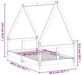 Estrutura de cama infantil 80x160 cm pinho maciço preto