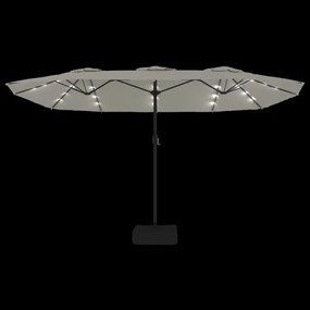 Guarda-sol de jardim c/ cabeça dupla/LED 449x245cm branco areia