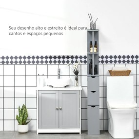 Coluna Casa de Banho Armário Compacto Casa de Banho Móvel Auxiliar com 2 Prateleiras 2 Gavetas 15x33x136,5 cm Cinza