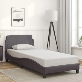 Estrutura cama c/ cabeceira couro artificial 80x200 cm cinzento