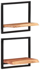 Prateleiras de parede 2 pcs 40x24x35 cm acácia maciça e aço