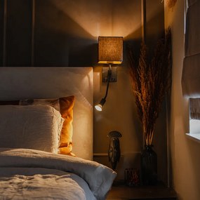 Candeeiro de parede moderno preto com USB e abajur quadrado preto - Zeno