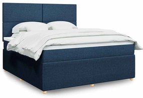 vidaXL Cama com molas/colchão 180x200 cm tecido azul